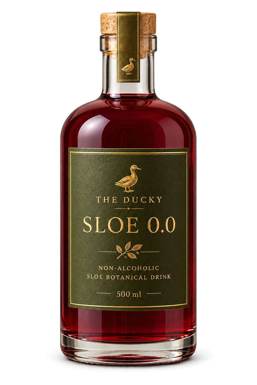 Concept bottle for The Ducky Sloe 0.0 non-alcoholic sloe botanical drink